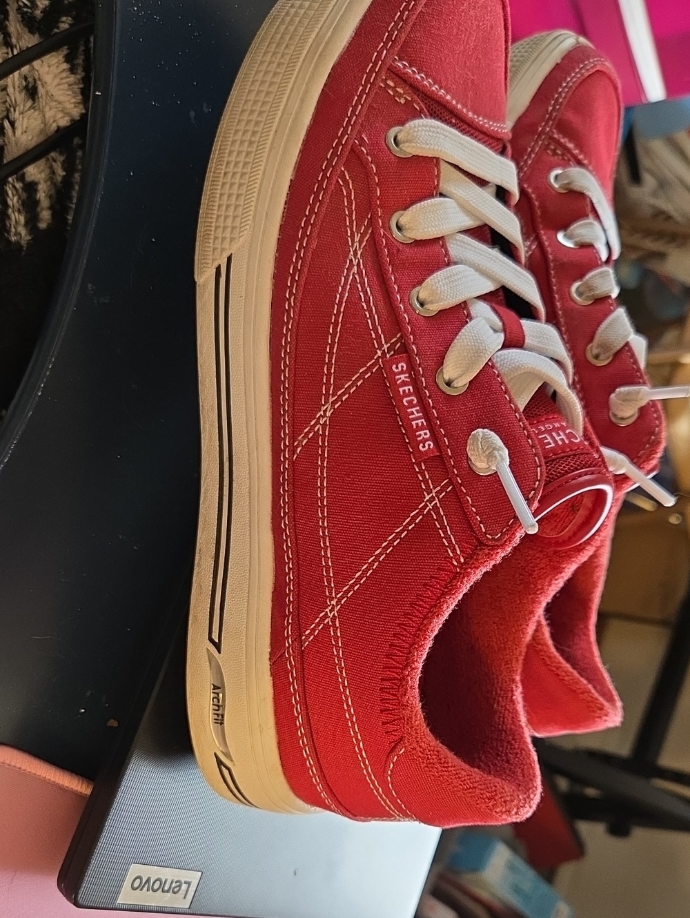 Skechers Red Canvas Low-Top Sneakers with White Laces